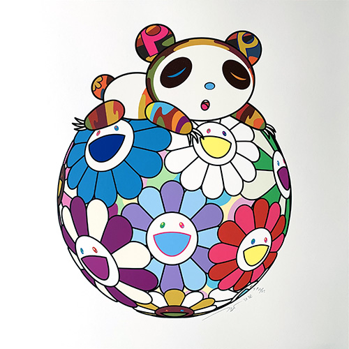 Takashi Murakami Atop a Ball of Flowers Panda Sleeps