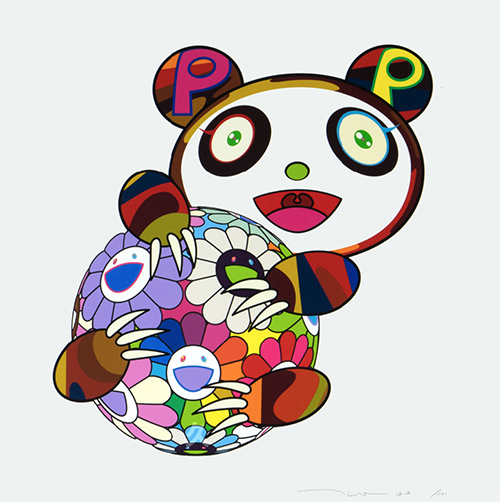 Murakami A Panda Cub Hugging a Ball of Flowers